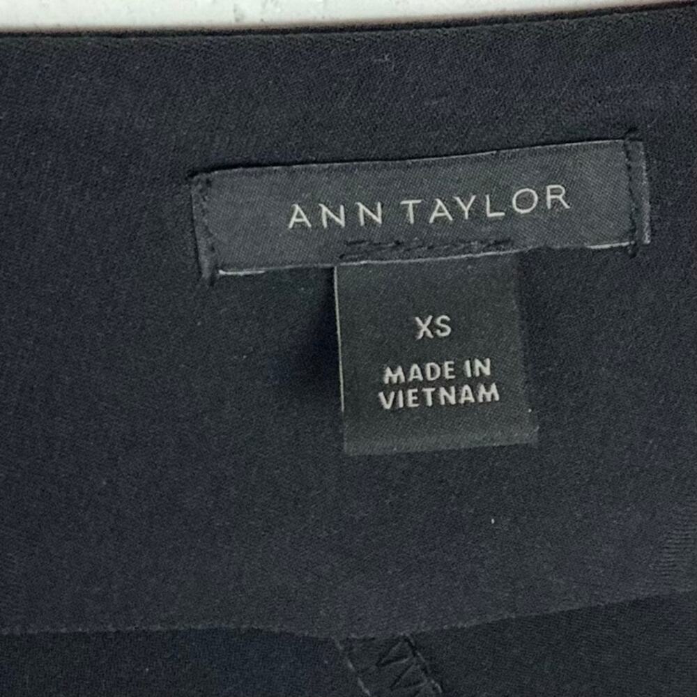Ann Taylor Womens Tie Shoulder Midi Dress Black Stretch Polyester Sheath XS - Picture 3 of 8